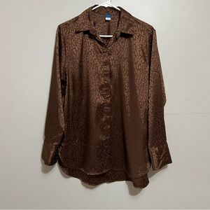 Brown Leopard Print Button-Up Shirt
